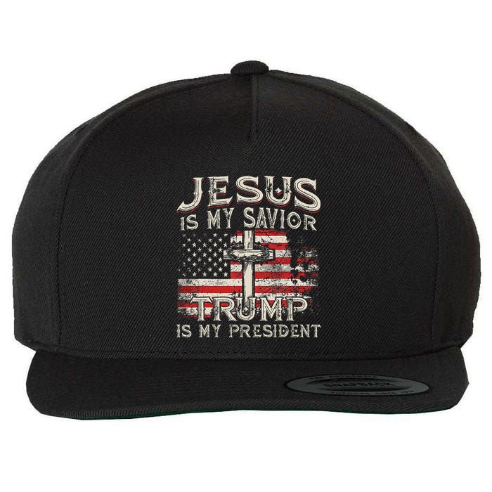 Jesus Is My Savior Trump Is My President American Flag Wool Snapback Cap