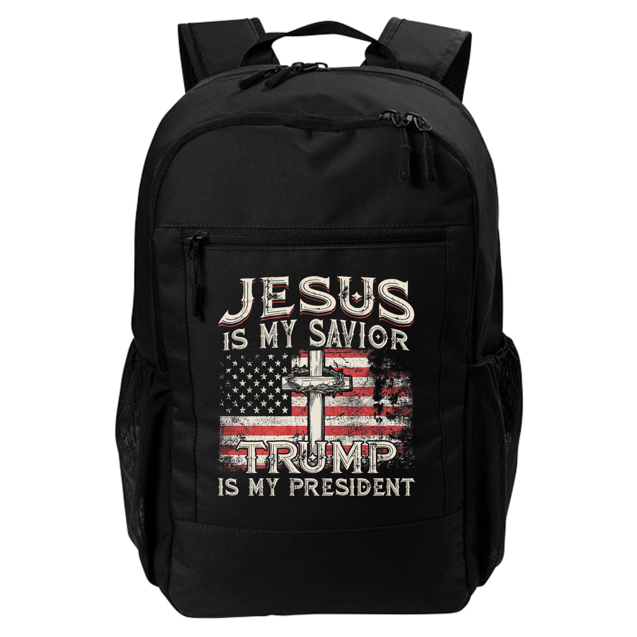 Jesus Is My Savior Trump Is My President American Flag Backpack
