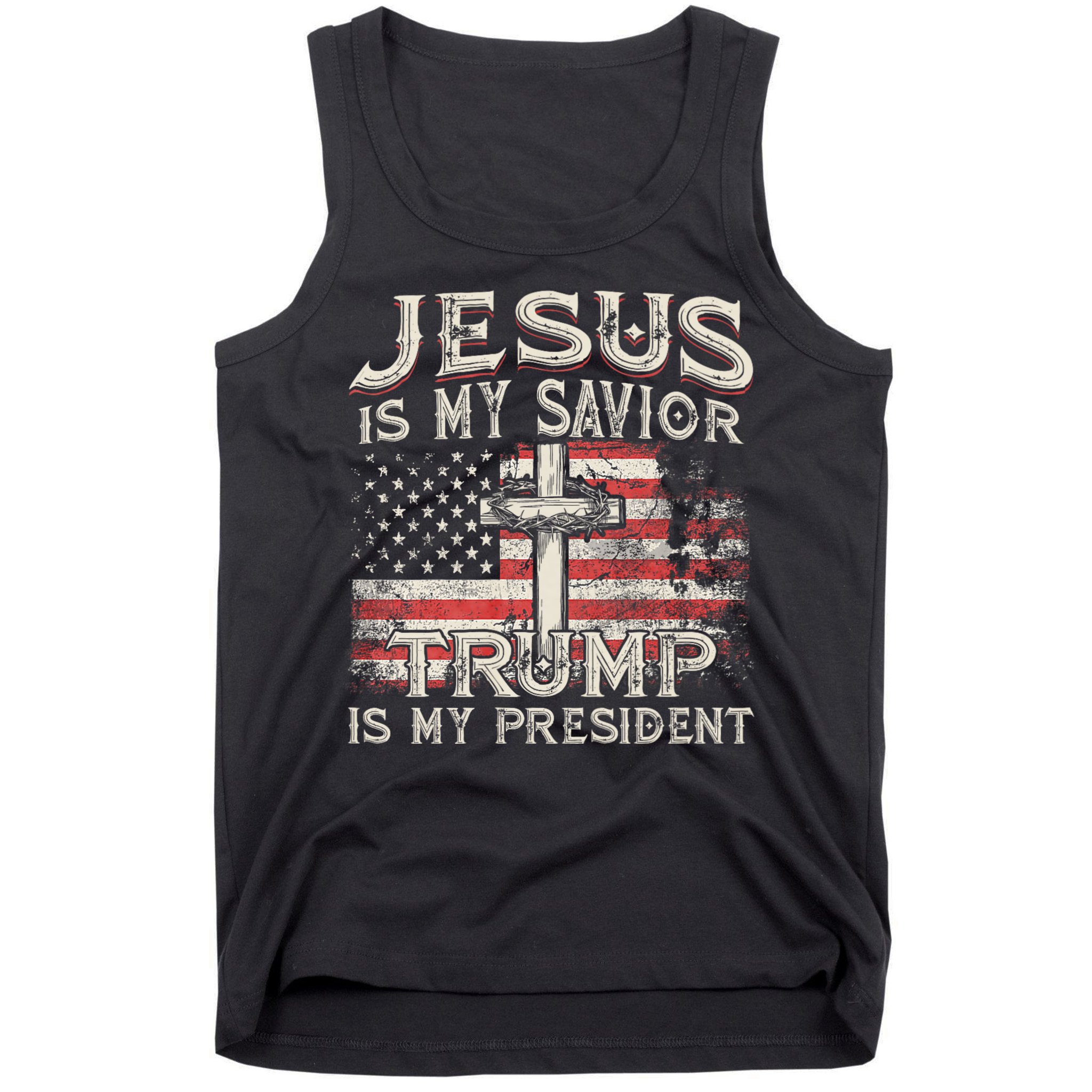 Jesus Is My Savior Trump Is My President American Flag Tank Top