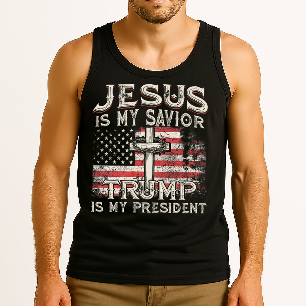 Jesus Is My Savior Trump Is My President American Flag Tank Top