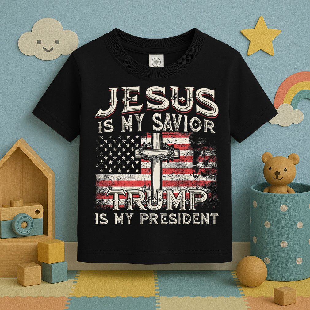 Jesus Is My Savior Trump Is My President American Flag Toddler T-Shirt