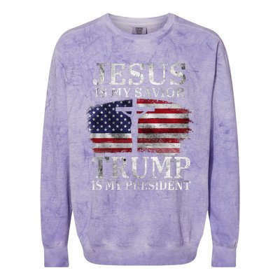 Jesus Is My Savior Trump Is My President Usa Flag Colorblast Crewneck Sweatshirt