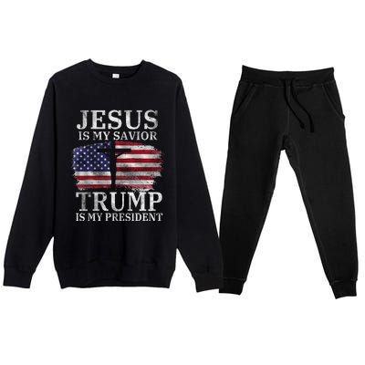 Jesus Is My Savior Trump Is My President Usa Flag Premium Crewneck Sweatsuit Set