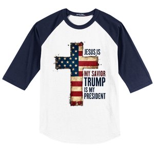 Jesus Is My Savior Trump Is My President Trump 2024 Maga Baseball Sleeve Shirt