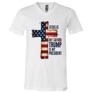 Jesus Is My Savior Trump Is My President Trump 2024 Maga V-Neck T-Shirt