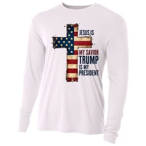 Jesus Is My Savior Trump Is My President Trump 2024 Maga Cooling Performance Long Sleeve Crew