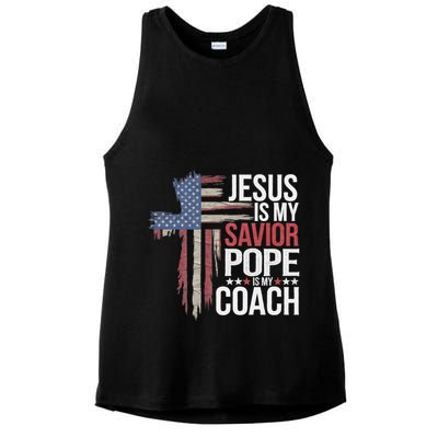 Jesus Is My Savior Pope Is My Coach Religious Quote Ladies PosiCharge Tri-Blend Wicking Tank