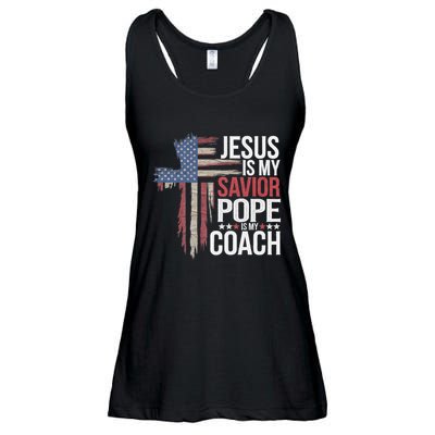 Jesus Is My Savior Pope Is My Coach Religious Quote Ladies Essential Flowy Tank