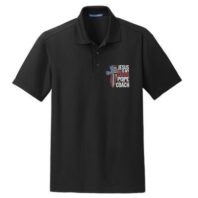 Jesus Is My Savior Pope Is My Coach Religious Quote Dry Zone Grid Polo