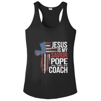Jesus Is My Savior Pope Is My Coach Religious Quote Ladies PosiCharge Competitor Racerback Tank