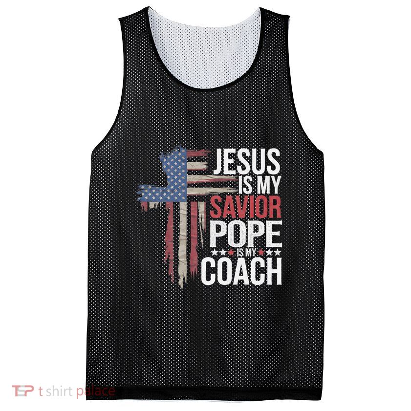 Jesus Is My Savior Pope Is My Coach Religious Quote Mesh Reversible Basketball Jersey Tank