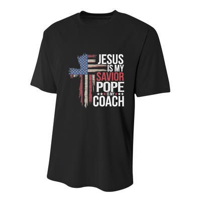 Jesus Is My Savior Pope Is My Coach Religious Quote Youth Performance Sprint T-Shirt