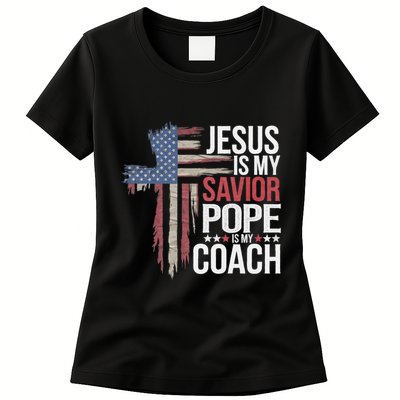 Jesus Is My Savior Pope Is My Coach Religious Quote Womens T-Shirt