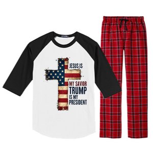 Jesus Is My Savior Trump Is My President Trump 2024 Maga Raglan Sleeve Pajama Set