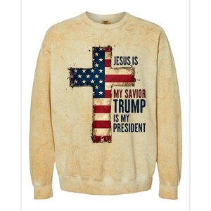 Jesus Is My Savior Trump Is My President Trump 2024 Maga Colorblast Crewneck Sweatshirt