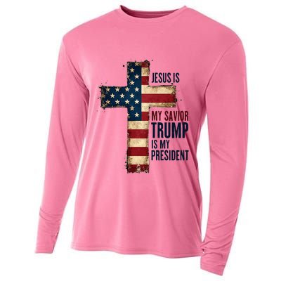 Jesus Is My Savior Trump Is My President Trump 2024 Maga Cooling Performance Long Sleeve Crew