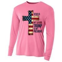 Jesus Is My Savior Trump Is My President Trump 2024 Maga Cooling Performance Long Sleeve Crew