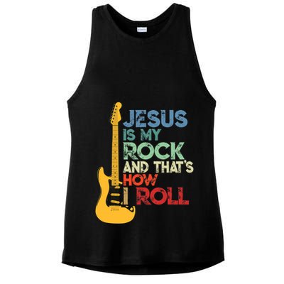 Jesus Is My Rock And That Is How I Roll Christian Ladies PosiCharge Tri-Blend Wicking Tank