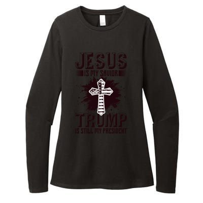 Jesus Is My Savior Trump Is Still My President American Flag Gift Womens CVC Long Sleeve Shirt