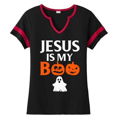 Jesus Is My Boo Cute Halloween Design For Christians Ladies Halftime Notch Neck Tee