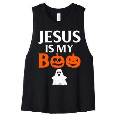 Jesus Is My Boo Cute Halloween Design For Christians Women's Racerback Cropped Tank