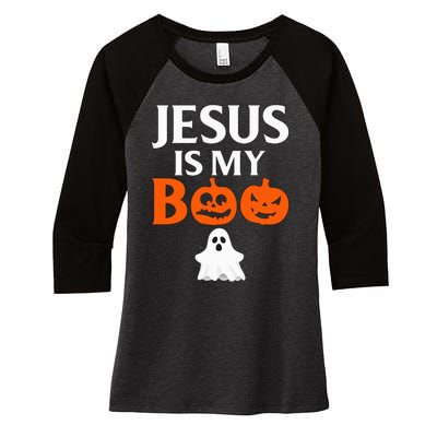 Jesus Is My Boo Cute Halloween Design For Christians Women's Tri-Blend 3/4-Sleeve Raglan Shirt