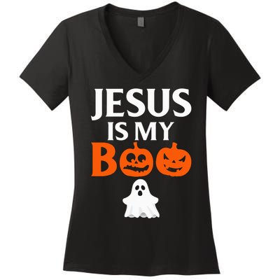 Jesus Is My Boo Cute Halloween Design For Christians Women's V-Neck T-Shirt