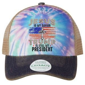 Jesus Is My Savior Trump Is Still My President Trump 2024 Legacy Tie Dye Trucker Hat