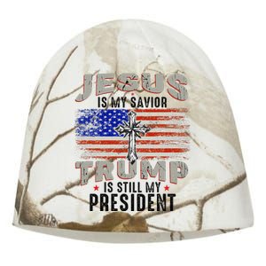 Jesus Is My Savior Trump Is Still My President Trump 2024 Kati - Camo Knit Beanie