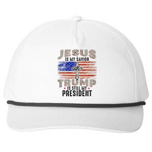 Jesus Is My Savior Trump Is Still My President Trump 2024 Snapback Five-Panel Rope Hat