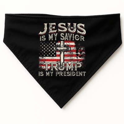 Jesus Is My Savior Trump Is My President American Flag USA-Made Doggie Bandana