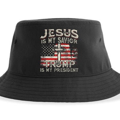 Jesus Is My Savior Trump Is My President American Flag Sustainable Bucket Hat