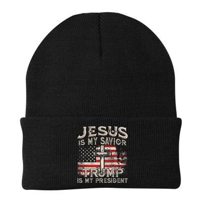 Jesus Is My Savior Trump Is My President American Flag Beanie