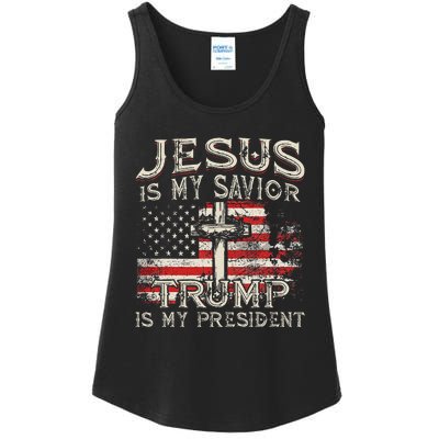 Jesus Is My Savior Trump Is My President American Flag Ladies Essential Tank