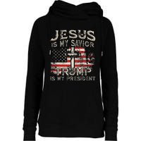 Jesus Is My Savior Trump Is My President American Flag Womens Funnel Neck Pullover Hood