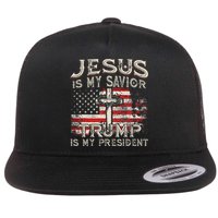Jesus Is My Savior Trump Is My President American Flag Flatbill Hat