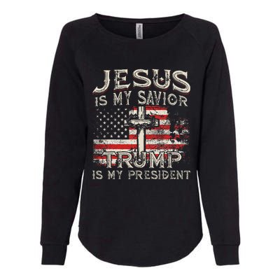 Jesus Is My Savior Trump Is My President American Flag Womens California Wash Sweatshirt