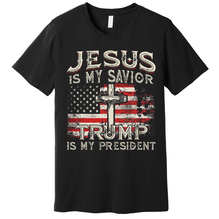 Jesus Is My Savior Trump Is My President American Flag Premium T-Shirt