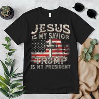 Jesus Is My Savior Trump Is My President American Flag Premium T-Shirt