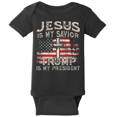 Jesus Is My Savior Trump Is My President American Flag Baby Bodysuit