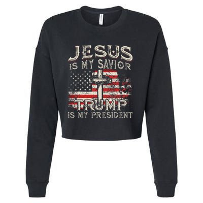 Jesus Is My Savior Trump Is My President American Flag Cropped Pullover Crew