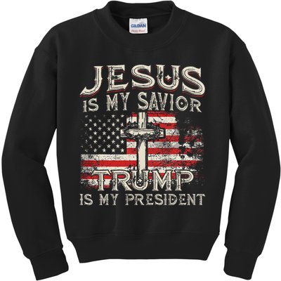 Jesus Is My Savior Trump Is My President American Flag Kids Sweatshirt