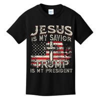 Jesus Is My Savior Trump Is My President American Flag Kids T-Shirt