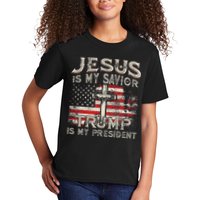 Jesus Is My Savior Trump Is My President American Flag Kids T-Shirt