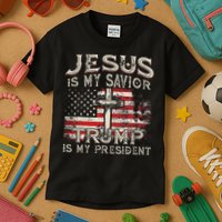 Jesus Is My Savior Trump Is My President American Flag Kids T-Shirt
