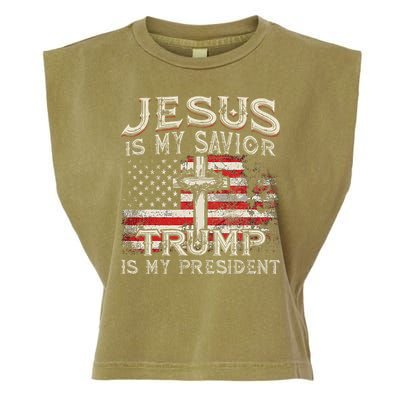 Jesus Is My Savior Trump Is My President American Flag Garment-Dyed Women's Muscle Tee