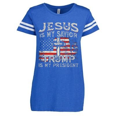 Jesus Is My Savior Trump Is My President American Flag Enza Ladies Jersey Football T-Shirt