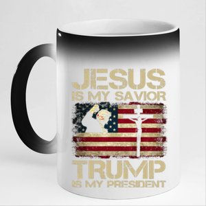 Jesus Is My Savior Trump Is My President Trump 2024 Usa Flag 11oz Black Color Changing Mug