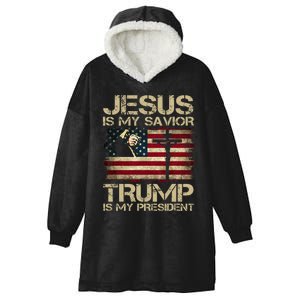 Jesus Is My Savior Trump Is My President Trump 2024 Usa Flag Hooded Wearable Blanket