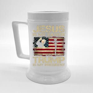 Jesus Is My Savior Trump Is My President Trump 2024 Usa Flag Beer Stein